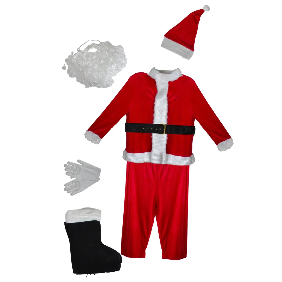 212 MAIN Plus-Size Traditional Santa Claus Animal Costumes for Dogs & Cats - 40 in. Red Polyester 7-Pieces Set: Dress, Stretch Jacket, Belt, Fur Trim, Pom Pom Hat, Beard, Gloves, Black & White Boot Covers (Complete Look)