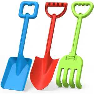 Heavy Duty Beach Sand Shovels, Garden Beach Sandbox Shovels Spade Scoop Rake Tool for Kids Toddlers, Long Handle ABS Plastic Shovel for Digging Snowing Planting - 3 PCS