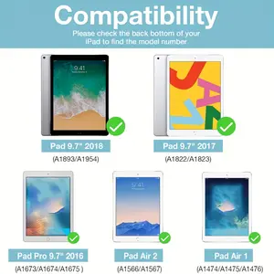 2-piece set suitable for iPad Air 2, compatible with iPad 5/6/Pro 9.7 A1566/A1893/1822 tablets -9H hardness transparent film anti fingerprint, anti glare, scratch resistant protection device safety and scratch prevention