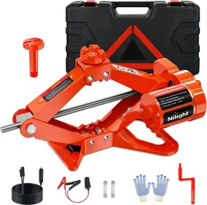 Nilight Electric Car Jack 3 Ton 6600LBS Floor Jack Kit Automatic 12V Electric Scissor Lift Jack Portable Repair Tool with Remote Control Double Jack Pads for Car Tire Change Replacement, Orange Red Heavy Duty