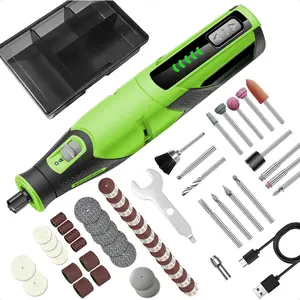 Rotary Tool - 4V Rotary Tool Cordless, Rotary Tool Accessories 64 PCS 2500mAh Li-Ion Battery, Preset 5 Speed Adjustment Grinder Tool for Cutting Sanding Carving Polishing Engraver DIY Crafts (Green)