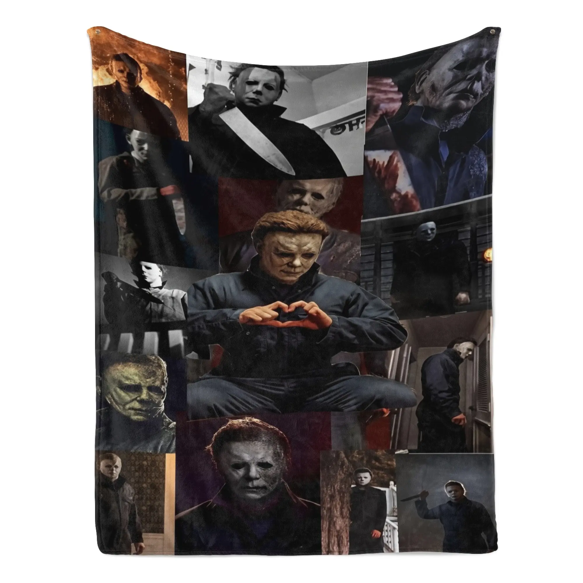 Michael Myers Horror Collage Flannel Throw Blanket - Slasher Film Throw with Iconic Character Collage, Ultra-Soft, Cozy, Ideal for Spooky Vibes, Horror Enthusiast Gifting, Year-Round Snuggling, Spooky Bedroom Decor, Throw Blankets