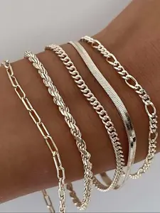 Fashionable Stainless Steel Stackable Bracelet Set, Waterproof Design for All Occasions, Unisex Alloy Chain, Durable and Stylish Fashion Jewelry Accessories, Trendy Stack Bangle, Elegant Minimalist Bangle