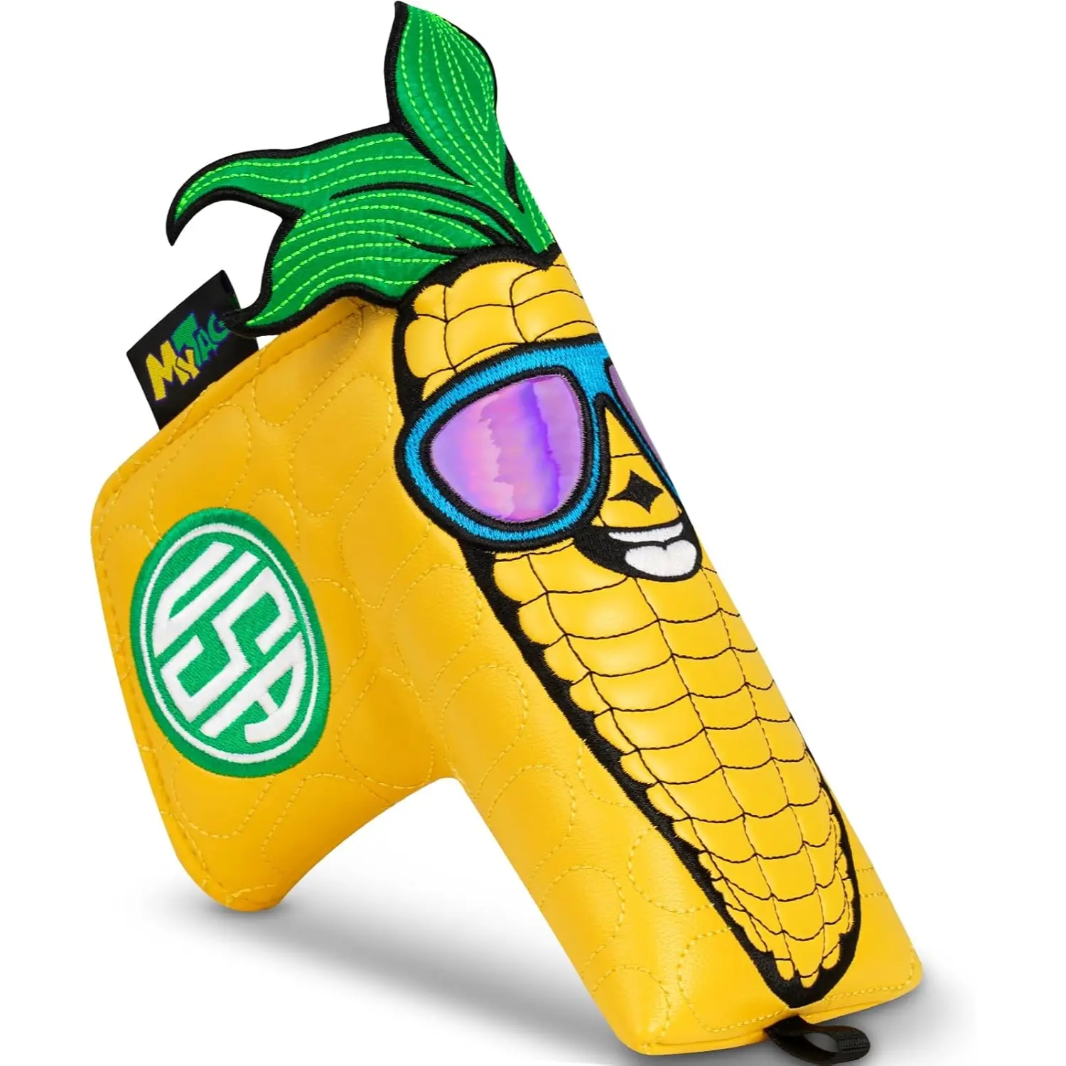 Funny Golf Putter Headcover Creative Corn Blade Putter Cover Strong Magnetic Golf Club Head Cover with Sunglasses and Green Logo for Christmas Gift
