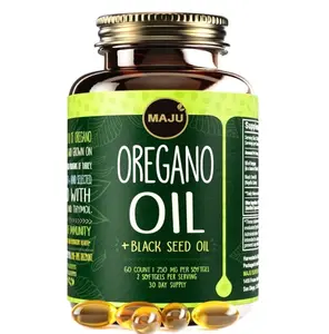 MAJU Oregano Capsules w/Black Seed Oil, 2-in-1 Softgel Oil of Oregano, Potent 90%+ Carvacrol, High Thymoquinone, 60 Count, 500mg per Serving, Wild Oregano and Black Seeds