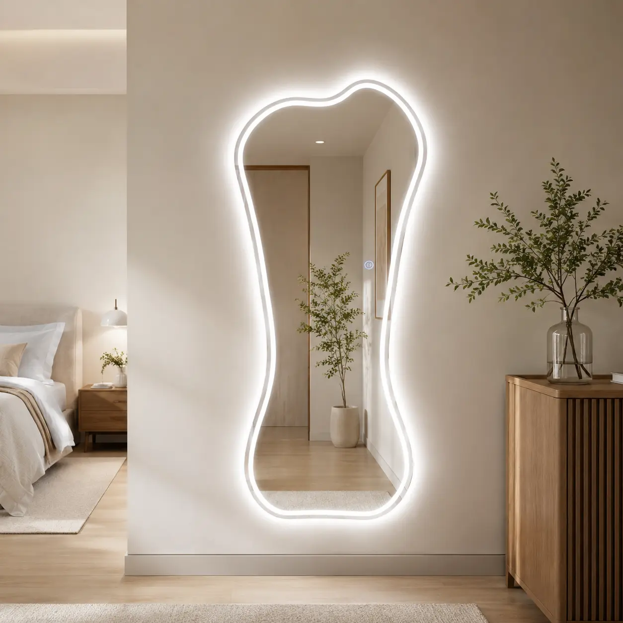 65" x 25" Irregular LED Full Length Mirror, Organic Shape Wall Mounted Full Body Mirror with Touch Control 3 Color Lighting, Modern Lighted Dressing Mirror for Bedroom, Closet, Entryway and Home Decor