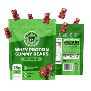 Yumtein Protein Gummy Bears - 15g Protein, 0g Sugar, 0g Fat - Sugar Free Keto Candy Alternative - Halal Beef Gelatin - Natural Colors - Watermelon (150 Cal)