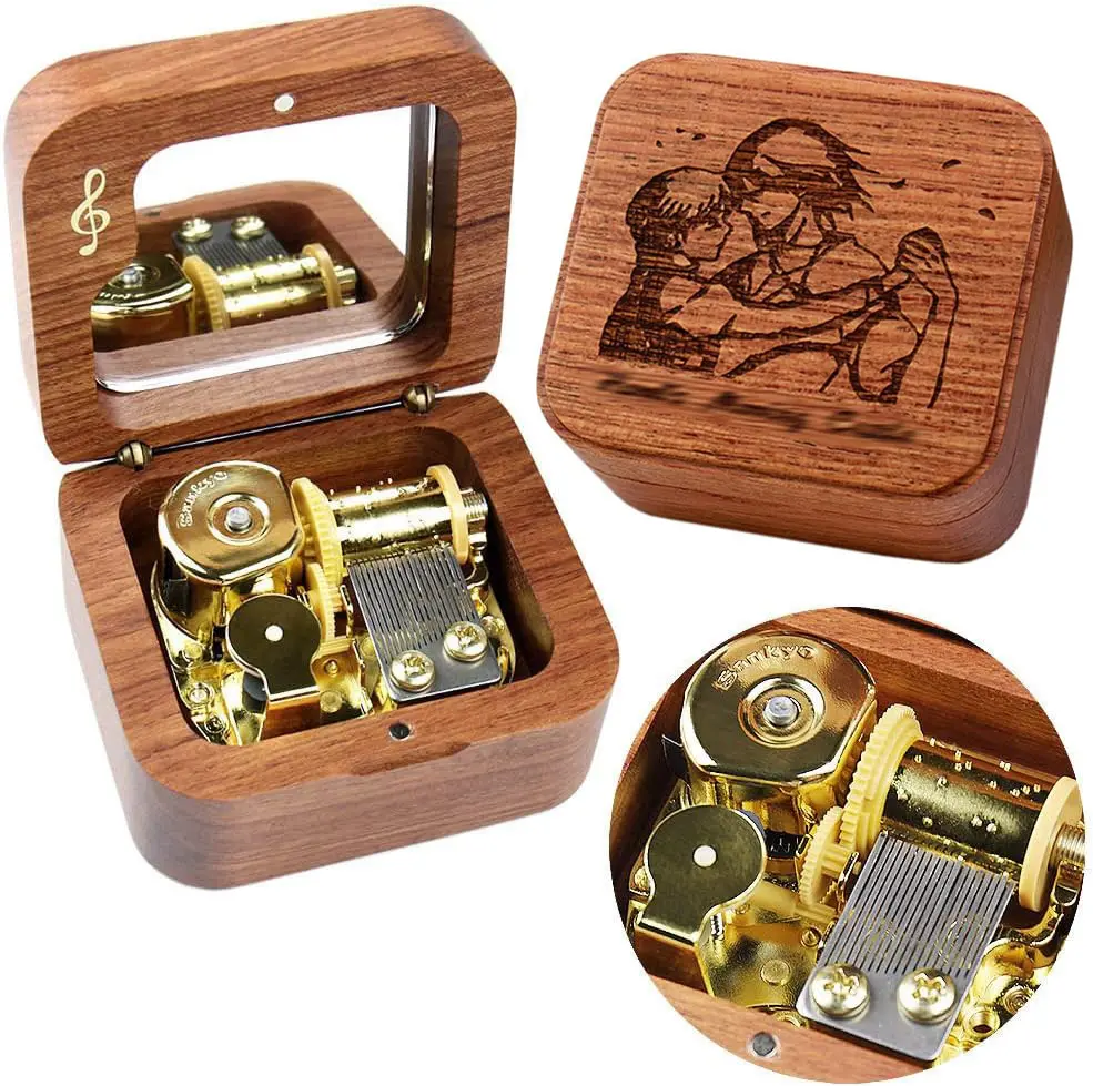 Sinzyo Classic Mechanical Vintage Wooden Carved Wind-Up Music Box - "Merry Go Round of Life" Tune, Rosewood Musical Note Design, Handheld Play Item for Engagement, Christmas Gifts, Anniversary & Business Use, Home Decor Home Supply
