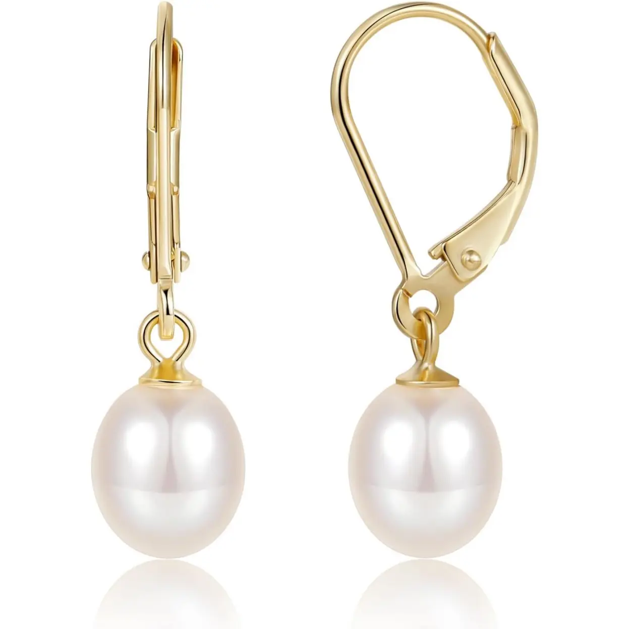 EAMTI Pearl Earrings for Women 925 Sterling Silver Freshwater Cultured Pearl Drop Earrings 14K Gold Plated Leverback Hypoallergenic