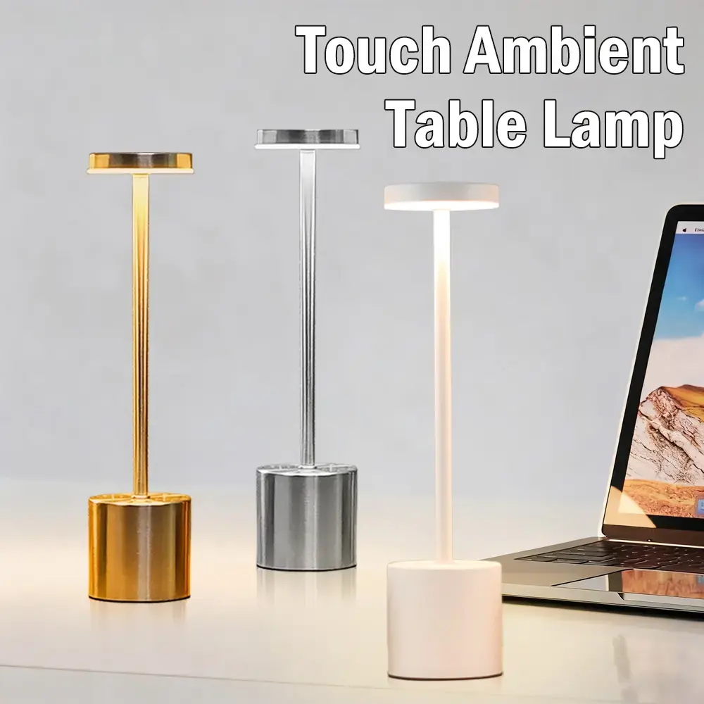 Rechargeable Wireless LED Desk Lamp - Indoor LED Lights with Touch Dimmer, 3-Color Adjustable Dimmable Lighting, USB Charging, for Bedroom, Desk, Cafe