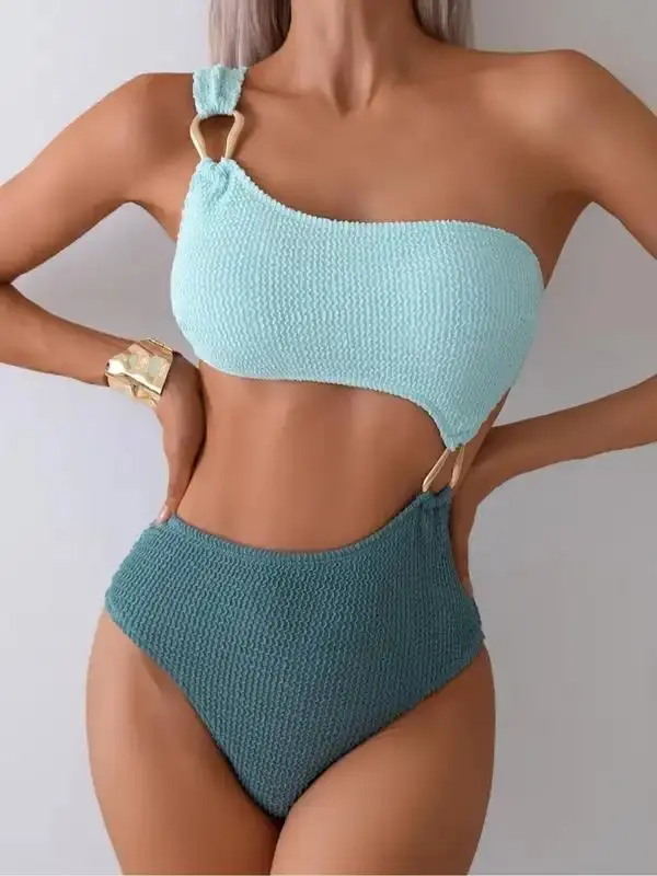 Women's Colorblock One-pieces, Casual Fashion Swimwear for Beach Holiday Vacation, Ladies Swimsuit for Summer, Swim Bodysuit
