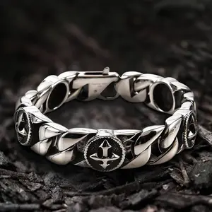 GTHIC Cuban Link Chain Stylish Cross Stainless Steel Simple Bracelet Bold Statement Jewelry for Men Daily Wear
