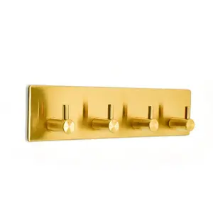 Key Holder for Wall Decorative, Adhesive Stainless Steel Key Hooks, Key Hanger Key Organizer Towel Hook Coat Hanger for Entryway Hallway Kitchen (Four Rows, Golden 1 PC)