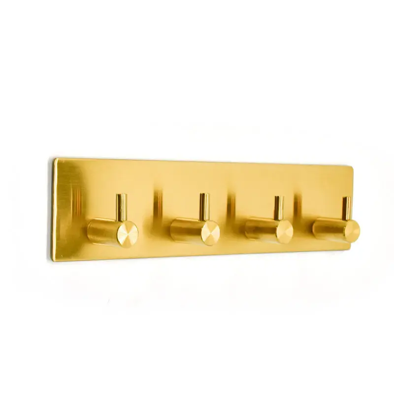 Key Holder for Wall Decorative, Adhesive Stainless Steel Key Hooks, Key Hanger Key Organizer Towel Hook Coat Hanger for Entryway Hallway Kitchen (Four Rows, Golden 1 PC)