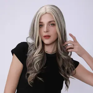 21 Glueless Wig Ash Platinum Body Wave 18“ Highlight Wig Mixed Brown and Blonde Color