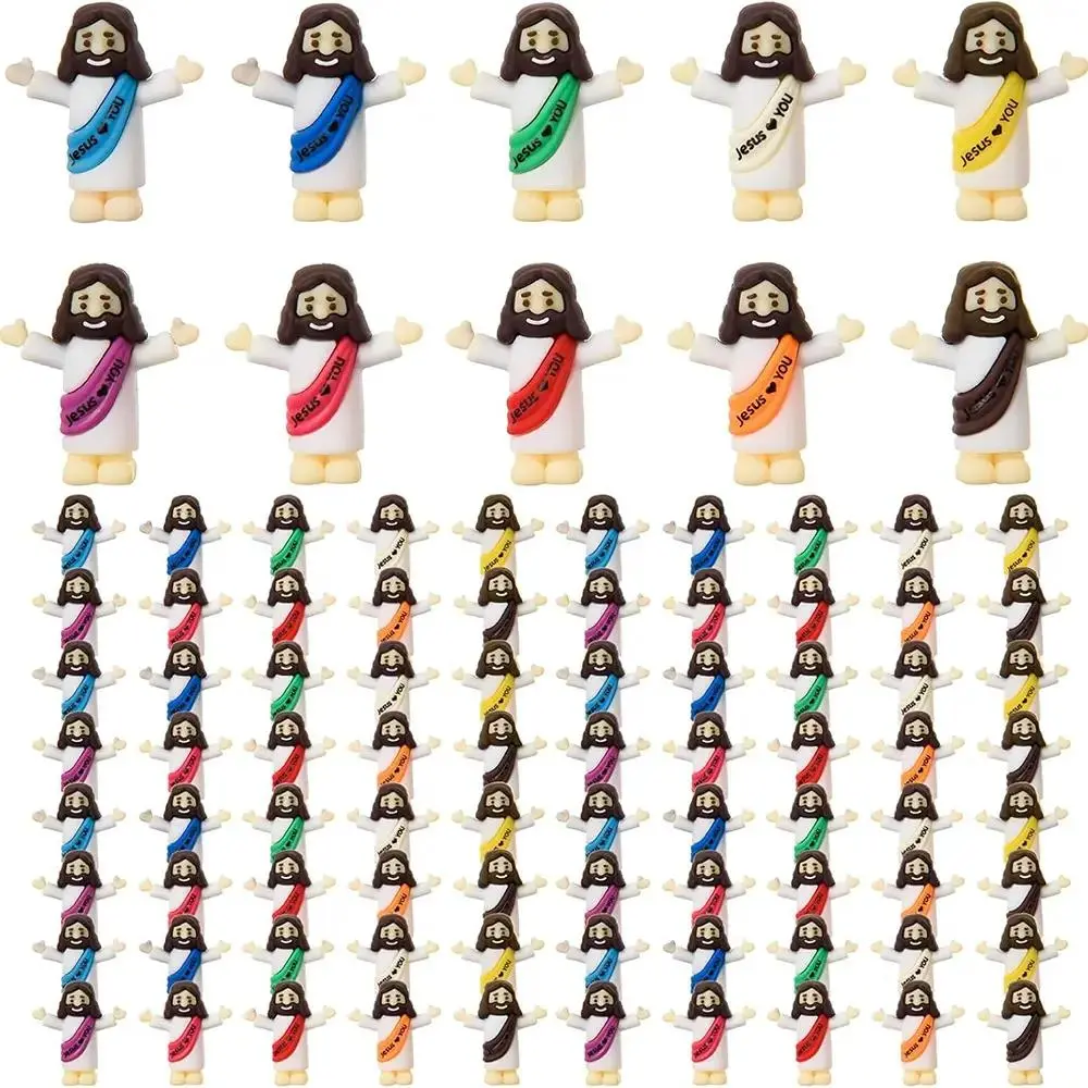 Bulk Colorful PVC Rubber Mini Jesus Figurines - Religious Collectibles, Faith Home Decor Ornaments, Easter Egg Fillers, Sunday School Gifts