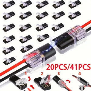 20pcs/41pcs Double Wire Insertion Connector, 2-Pin 2-Port, PVC Insulation, Copper Contact, Quick Connect Terminal, Durable Reliable Connectors, for LED Wire Connection