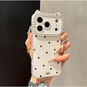 Suitable for iP17 Phone Case 16 Polka Dot Cat Ear Lens Frame 15/14 Pro Max Simple