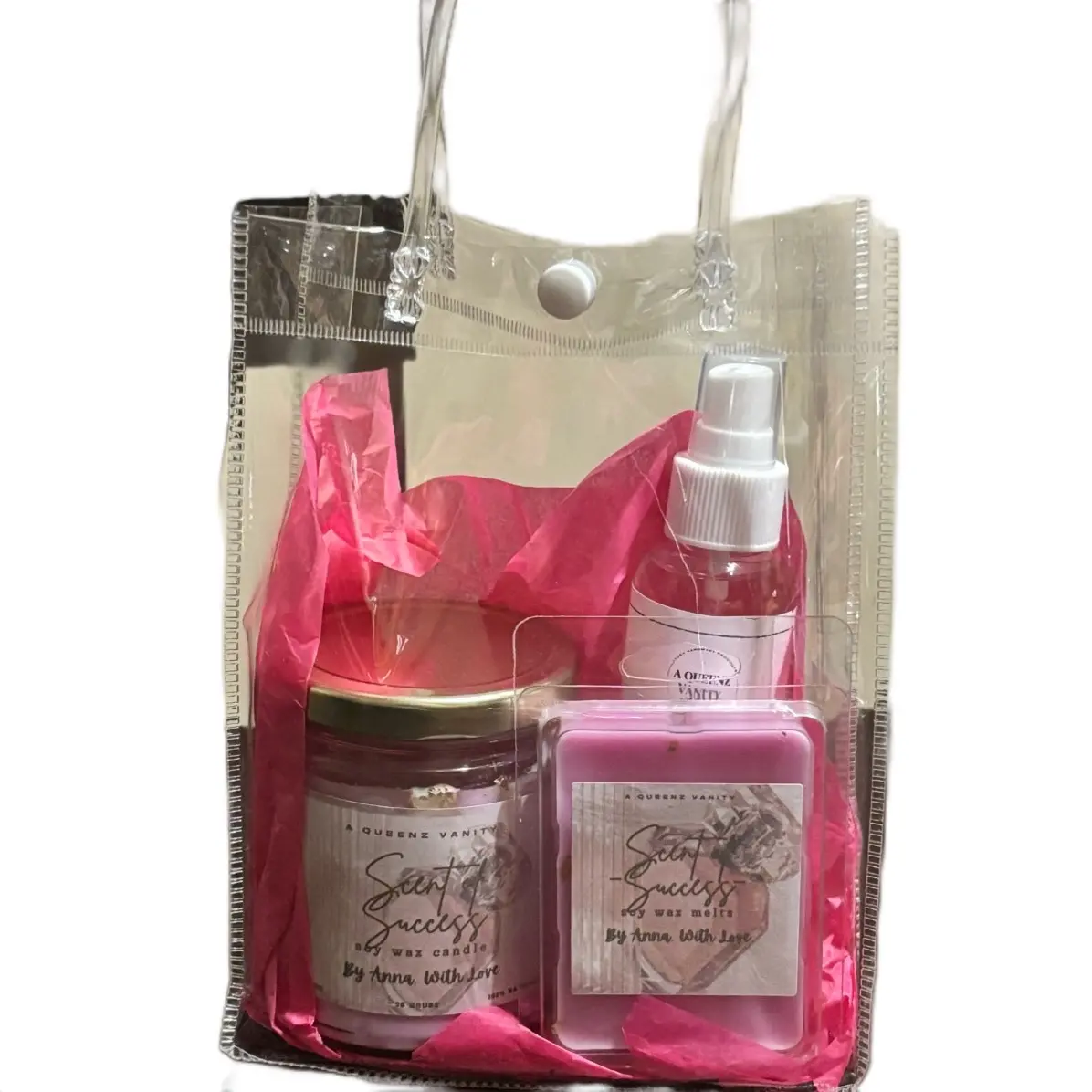 Scent of Success Gift Set - 8oz Candle, Wax Melt, and Room Spray Perfume Fragrance - Freshener, Decor
