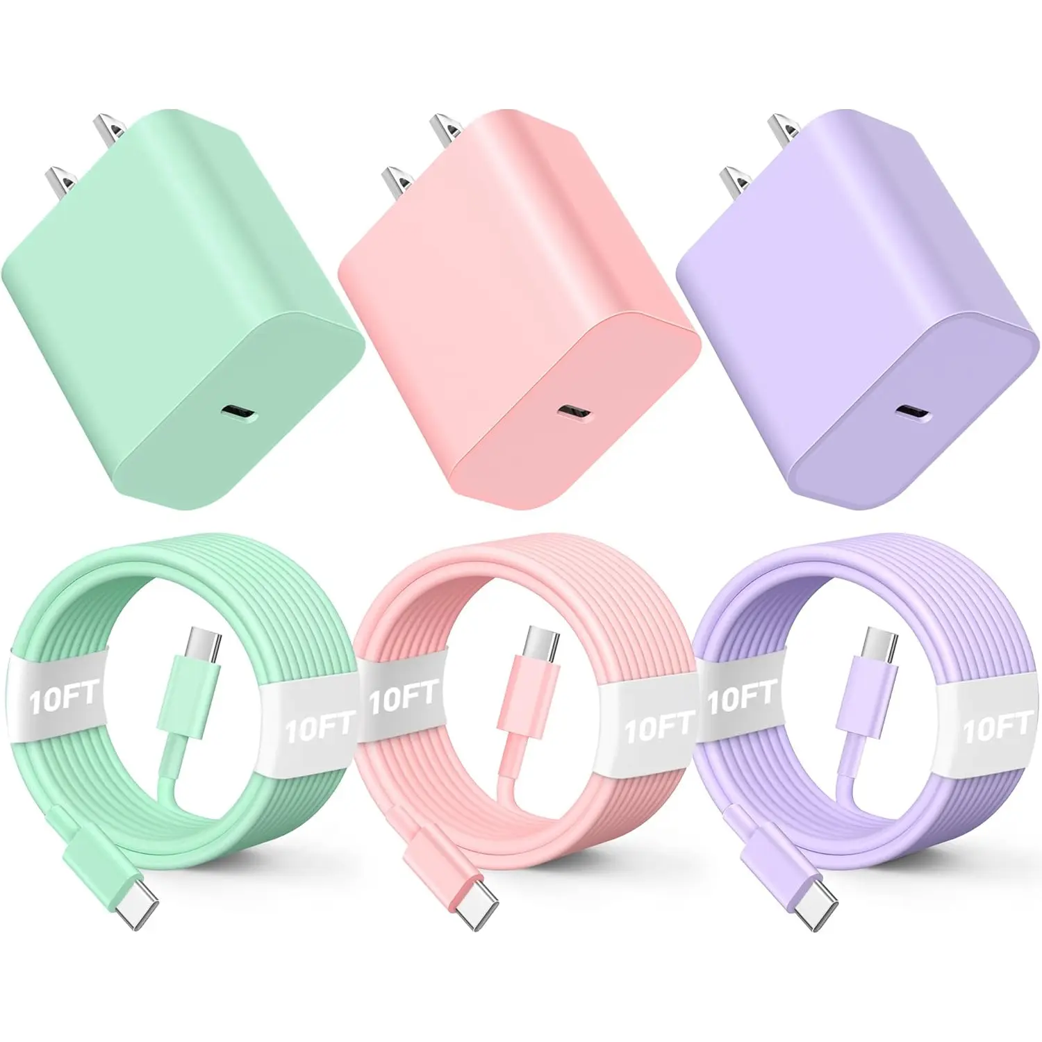 iPhone 17 16 15 Fast Charger and 10ft Type C to C Cable Cord Long,Colour series 20W USB C Charging Block for iPhone 16 Pro/16 Plus/15 Pro Max/15,for iPad Wall Plug Power Adapter Cube Brick 12.9/11/Air 4th/6 Gen/Mini