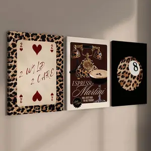 3 count wooden frame canvas, leopard print style Trendy play posters, vintage decor, Stylish bedroom Decor, Modern Art Home Decor, Living Room and hallway wall Decor, HD, waterproof, Art, Art Wall Decoration