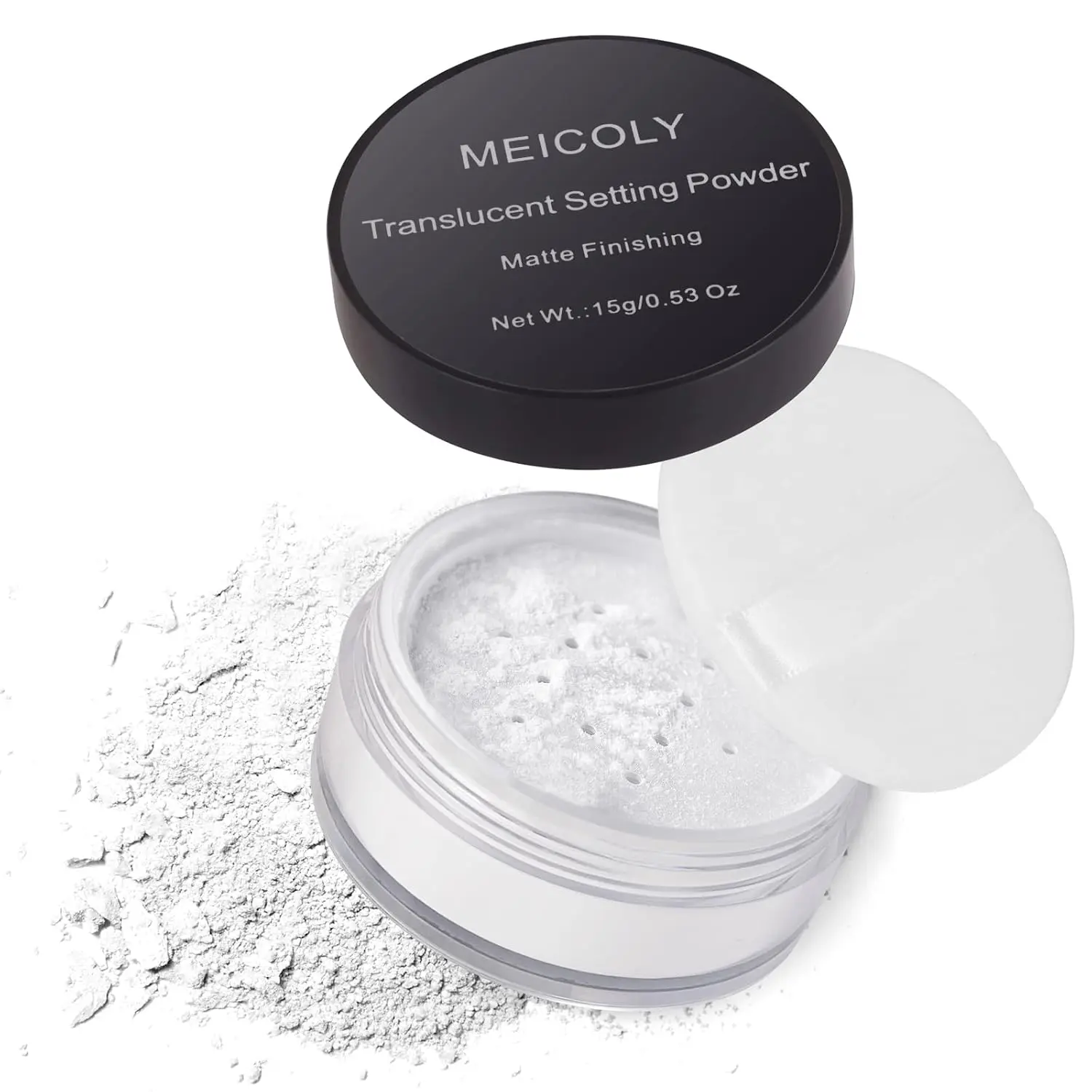 MEICOLY Translucent Loose Setting Powder,Talc-Free Soft Matte Oil Control Face Paint Sealer for Halloween SFX Makeup,Long-Lasting Everyday Makeup White Setting Powder