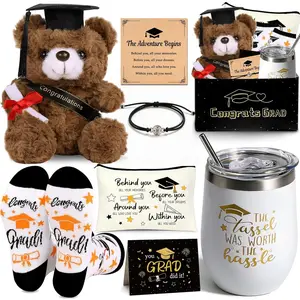 Graduation Gifts for Her, College & High School Graduation Gifts for Women with Plush Bear Bracelet Socks Greeting Card and Tumbler, Class of 2026 Graduates Gifts Box Set