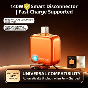 Hexibii 140W Type-C Physical-Disconnect Battery Guard - Handheld High-Power Cable Accessory, Auto-Self-Eject Charger, Smart Auto-Stop, Anti-Overcharge for Smartphones Laptops, Safe Overnight Charging Portable Gift