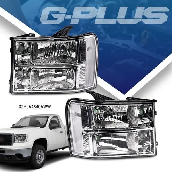 G-PLUS Headlights for 2007-2013 GMC Sierra 1500 2500HD 3500HD Pickup Truck Replacement Headlamp Chrome Housing Clear Lens Clear Reflector Driver & Passenger Side,car accessories