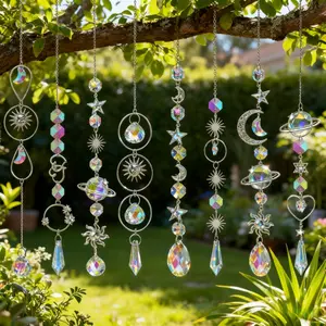 8 Pcs Crystal Sun Catcher Prism Kit - Rainbow Maker with Chain, Hanging Ornaments for Indoor Window Bedroom Balcony Outdoor Garden Car Mirror Party Decor Garden Accessories