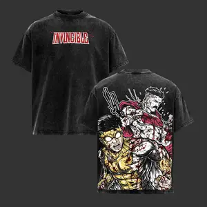 Invincible Omni Man Vs Mark Grayson Brutal Fight Game | Vintage Washed Graphic Tee | Oversized Heavyweight Game Shirt | Large Back Graphic Streetwear | High-Quality Cotton Fabric | Unisex | Game Merch | Gift For Gamers | Year-Round Casual Wear