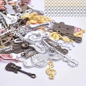 100/200g Music Alloy Pendant Jewelry with Jump Rings, Featuring Various Notes, Instrument Pendants, and Jump Rings, Suitable for DIY Making Necklaces, Bracelets, Earrings, Keychains, Holiday Gifts