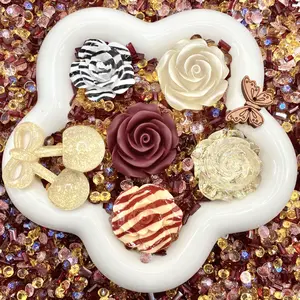 Amber Sunbeam - Rose Rose Mix - Floral Resin Cabochon Mix with Rhinestones – Assorted Flower Resin Charms for Whipped Cream Glue, Resin Art & Mirror Decoration