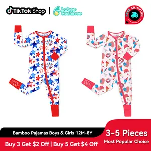 Babee Reshinee Bamboo Baby Pajamas for Boys Girls, Convertible Footie Zip Sleeper, 4th of July Stars & Stripes Baby Onesie Romper, Independence Day Baby Shower Gifts, summerwins, Toddler Kids Sleepwear, 12M-8Y