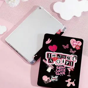 Cute I'm Just a Girl Self-Love Club Tablet Case, Tablet Accessories, Fits iPad 9/8/7/6/5/10 Gen, Y2K Style with Butterfly Heart Gun Design, Tablet Protective Cover