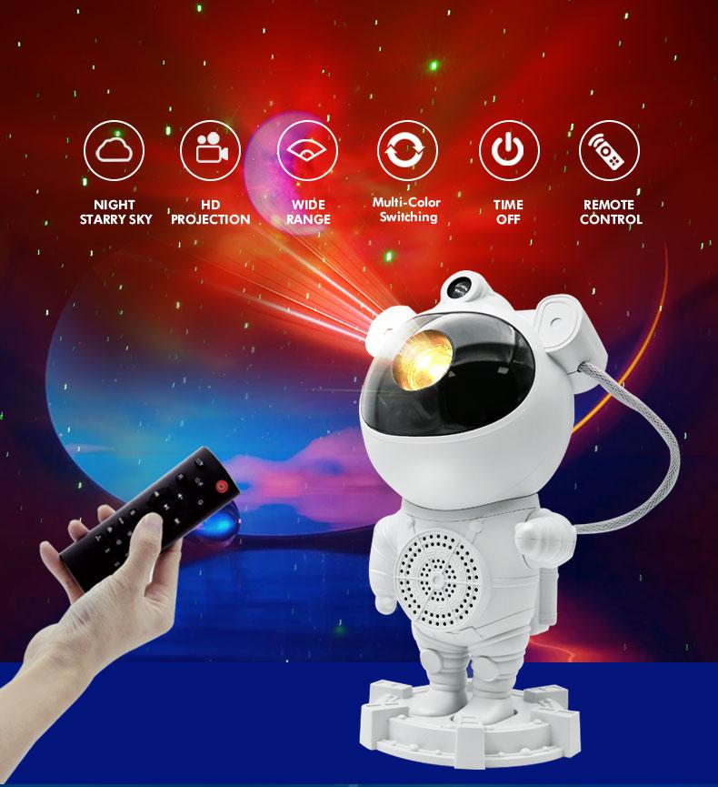 Galaxy Astronaut Projector Lamp with Bluetooth Music Speaker Timer Nebula Star Space Projector Night Light for Kids Gift Home Decor White Noise Room Remote Control