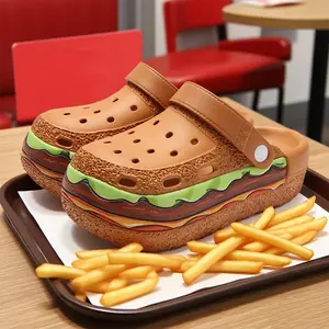 Cool Slippers with Fun DIY French Fries and Hamburger Design Versatile Summer Creative Platform Clogs for Students Women's Shoes Girl Footwear