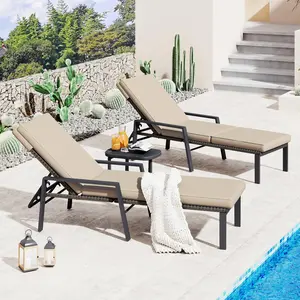AECOJOY Chaise Lounge Chairs for Outside Set of 2, Adjustable Wicker PE Rattan Patio Pool Recliner Chair with Removable Cushion Outdoor Living Furniture