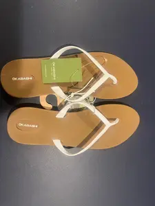 Women's Okabashi Shoreline Slim Flip Flop Sandals, Toffee and White Footwear - Size 10, Flipflop