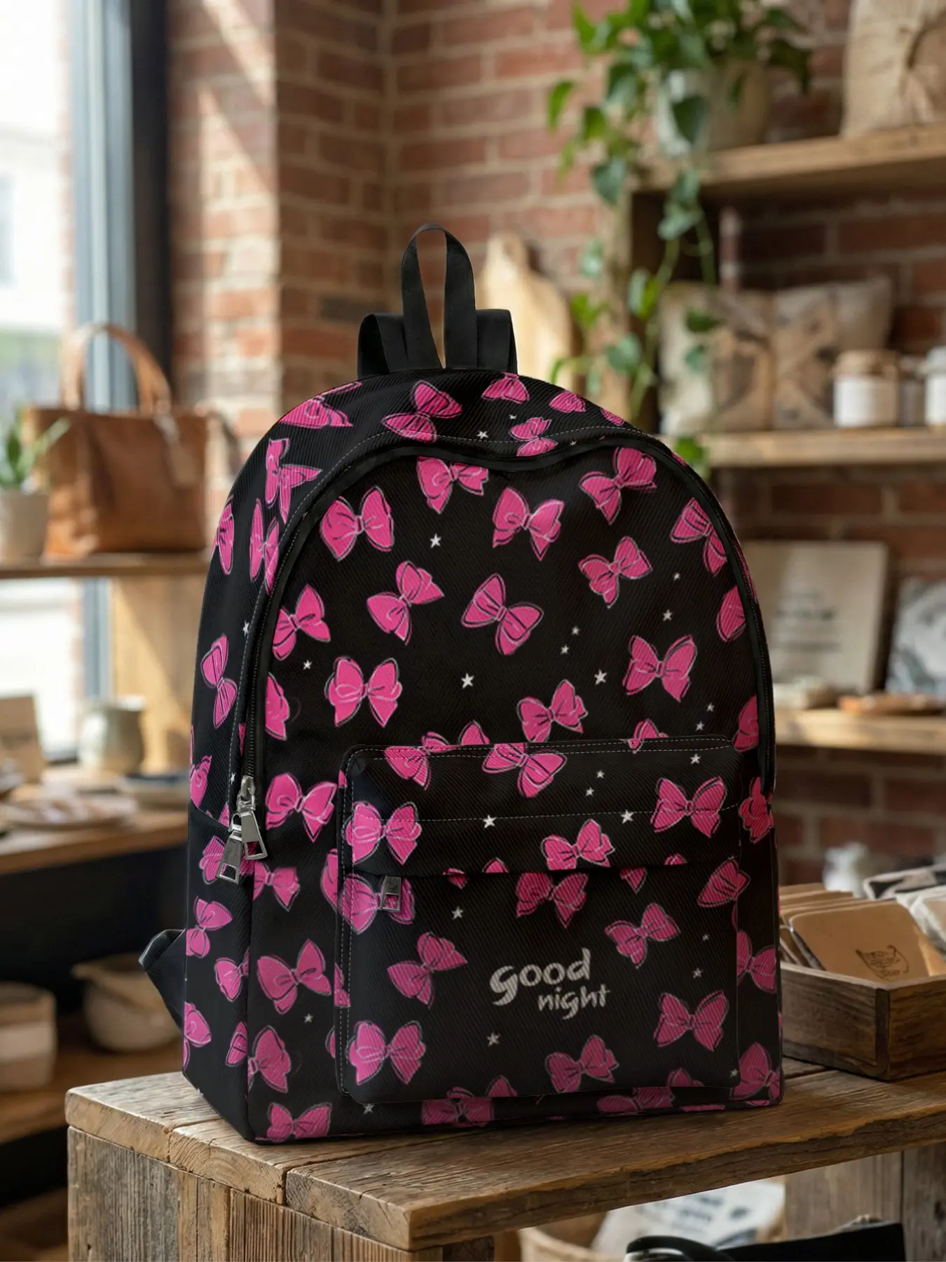 Butterfly Knot Printed Shoulder Bag, Casual Printed Backpack, Bookbag, Fun Design, Fashionable Look, Spacious Storage, Ideal for School, Travel, Business Trips