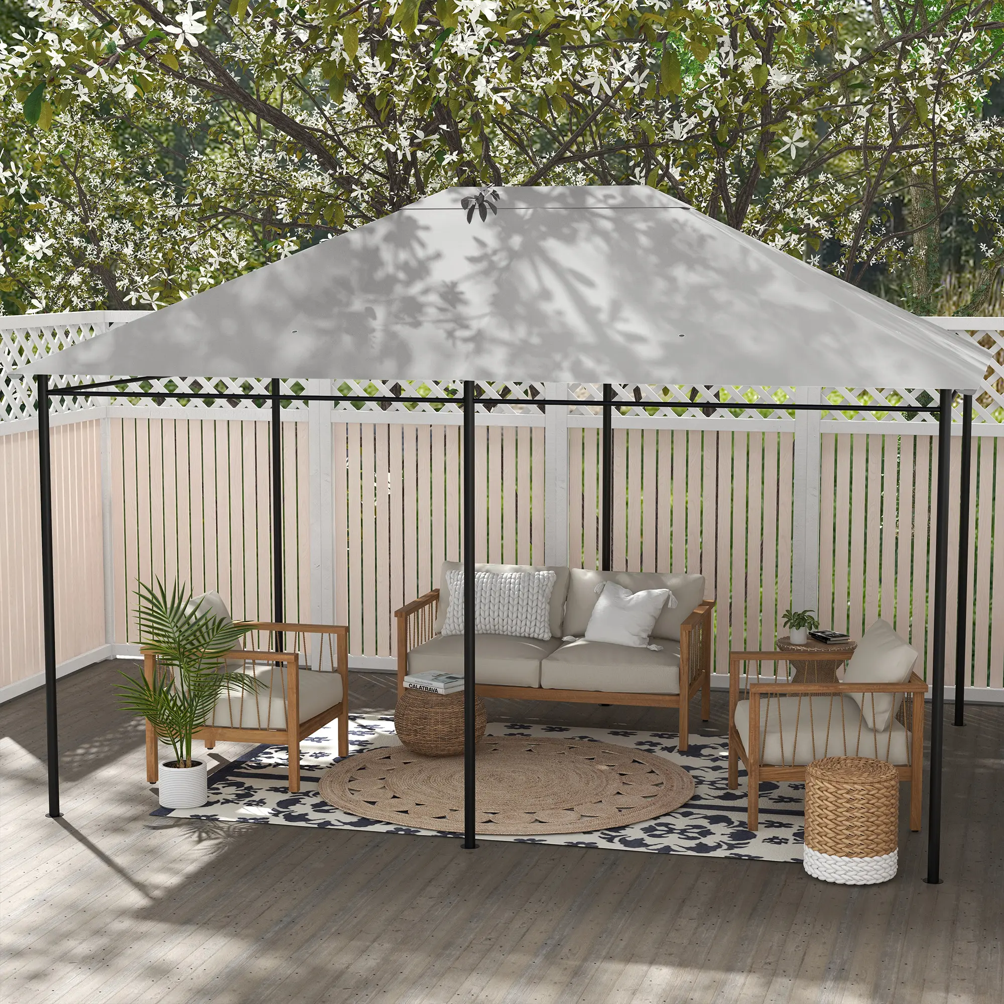 Gazebo Replacement Canopy for 84C-116 Series – 10' x 13'. Light Gray. UV30+ Polyester. Top Vent for Air Circulation. Hook & Loop Fasteners. Rain Drainage Holes. Roof Only
