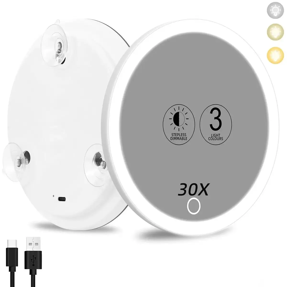 6-Inch Rechargeable LED Lighted 30x Magnifying Makeup Mirror