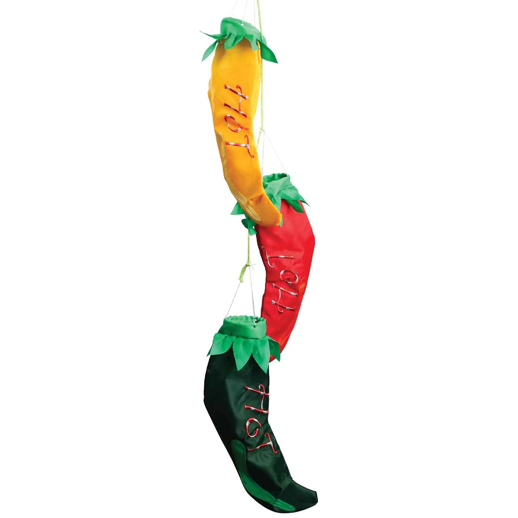 In the Breeze String of Hot Chilies 3D Windsock 8x42 Inches Fade & Weather Resistant Polyester with Polycarbonate Ring for Easy Hanging Item #4269
