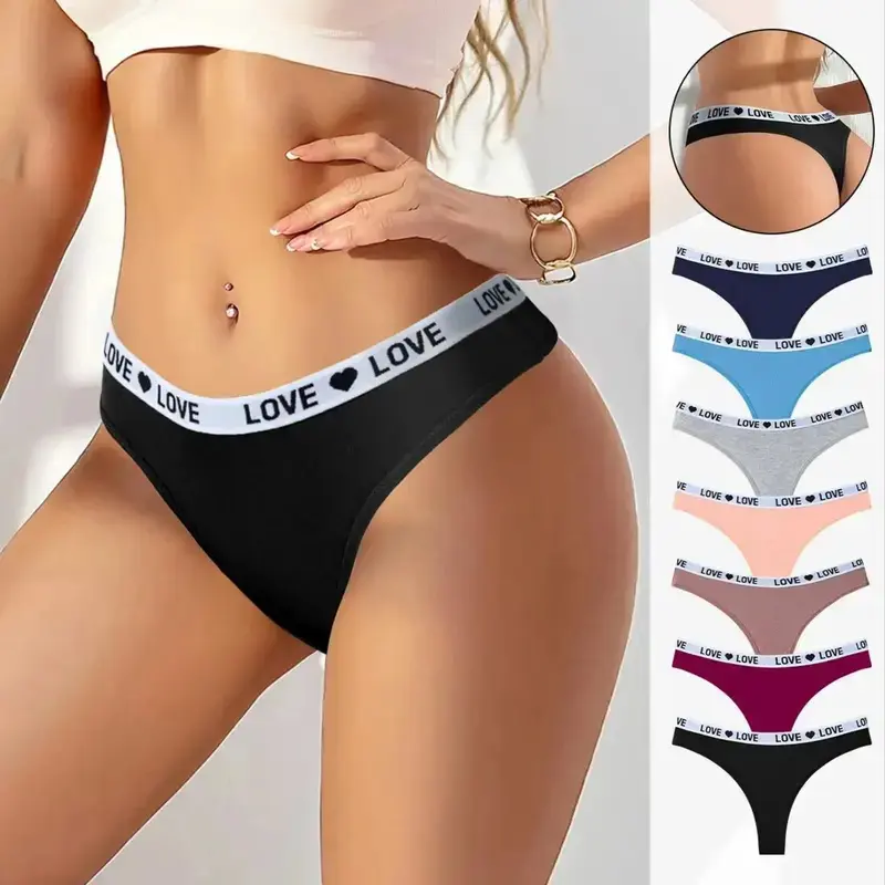 Lady's 5/7-Pack Low-Rise Athletic Thong Panties, Cotton-Blend Printed Heart-Waistband Underwear, Breathable Invisible Intimates for Workouts, Fall Daily Use fashionable metallic watch band custom two tone summer sport