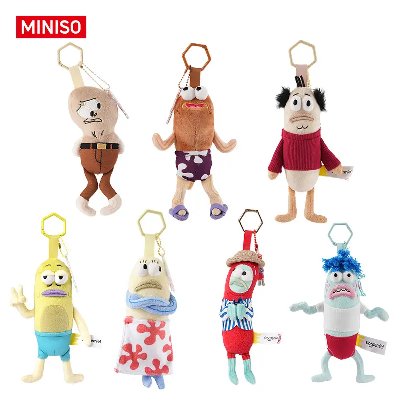 MINISO SpongeBob SquarePants Bikini Bottom Residents Cotton Compact Cartoon Character Plush Keychain, Cute Soft Everyday Bag Charm Pendant for Fans, Cute Keychains, Keychain Collectibles