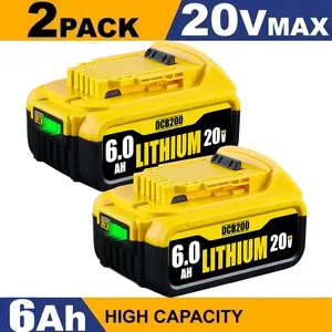 6000mAh Lithium High Capacity Cordless Tool Battery, DCB200 Replacement for DeWalt 20V MAX, Compatible with DCB206, DCB201, DCB180, 20V Dewalt Tools and Chargers, Cordless Tool Batteries