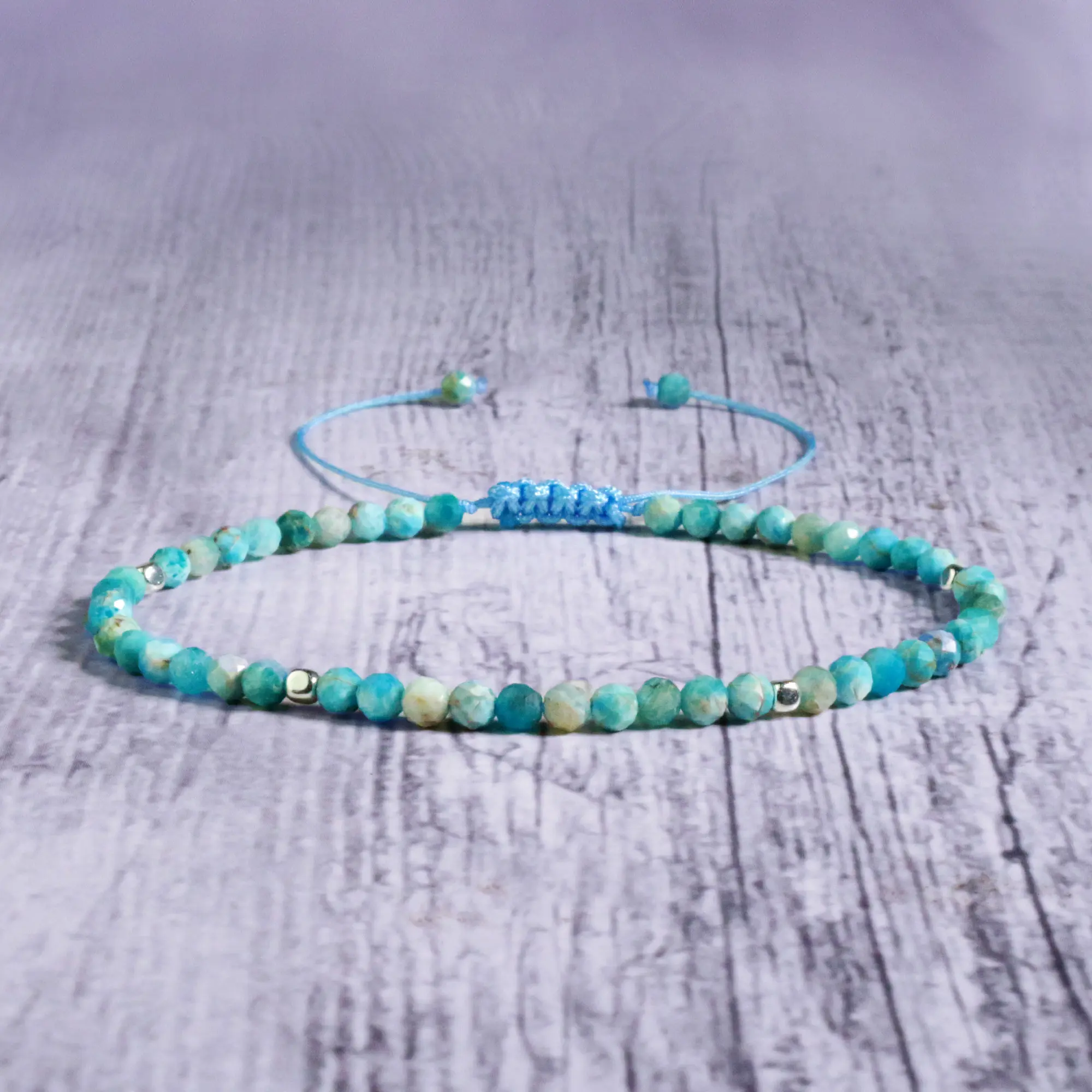 Natural Larimar Stone 3mm Tiny Beads Crystal Healing Calming Crystal Dainty Adjustable Minimalist Gemstone Bracelet Gift for Women