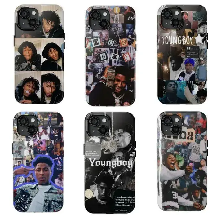 Rapper YoungB0y Phone Case - High Quality TPU Plastic for Apple iPhone 15 14 13 12 11 Pro 17 17pro 17pm 17air Mini Waterproof Black Cover with Collage Design