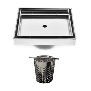 SereneDrains Tile Insert Square Shower Drain with Hair Trap Set (4 and 6 Inch Drains)