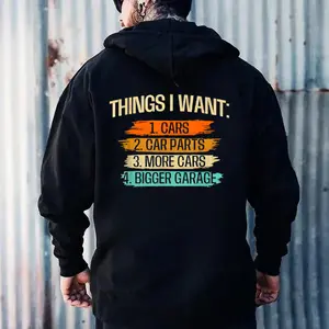 Things I Want Cars Car Parts More Cars Bigger Garage Hoodie, Funny Car Guy Hoodie, Auto Enthusiast Sweatshirt, Mechanic Garage Life Gift for Him